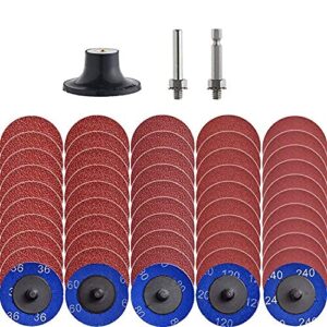 nyxcl miroku 50pcs mixup 2 inch roll lock quick change discs set, a/o sanding discs with 1/4" holder, for die grinder surface prep strip grind polish finish burr rust paint removal