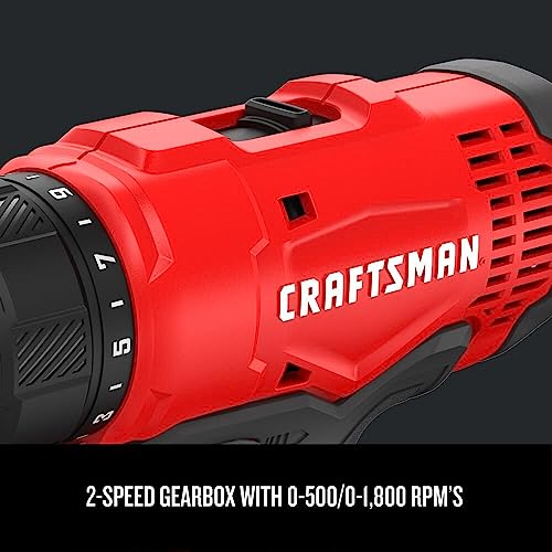 CRAFTSMAN V20 Cordless Drill/Driver Kit, 1/2 inch, Battery and Charger Included (CMCD710C2)