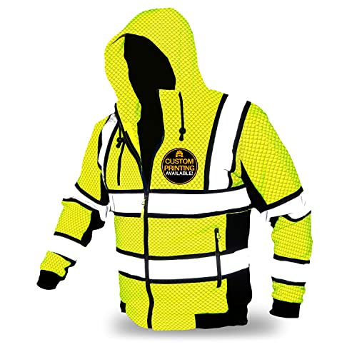 KwikSafety - Charlotte, NC - SAGE Safety Jacket [PREMIUM QUILTED STITCHING] Class 3 ANSI Tested OSHA Compliant Mens Fleece Hoodie/Yellow XL