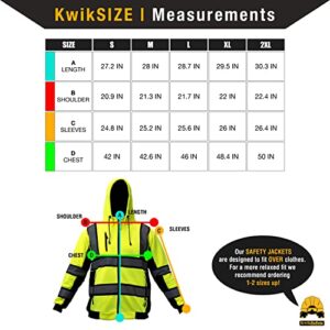 KwikSafety - Charlotte, NC - SAGE Safety Jacket [PREMIUM QUILTED STITCHING] Class 3 ANSI Tested OSHA Compliant Mens Fleece Hoodie/Yellow XL