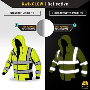 KwikSafety - Charlotte, NC - SAGE Safety Jacket [PREMIUM QUILTED STITCHING] Class 3 ANSI Tested OSHA Compliant Mens Fleece Hoodie/Yellow XL