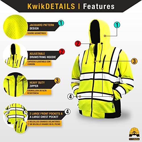 KwikSafety - Charlotte, NC - SAGE Safety Jacket [PREMIUM QUILTED STITCHING] Class 3 ANSI Tested OSHA Compliant Mens Fleece Hoodie/Yellow XL