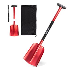 72 hrs collapsible 3 in 1 aluminum compact multi-purpose snow shovel for snow removal in car, van, suv, truck, snowmobile accessories, gardening hand tools best for emergency purpose (red 21”-32”)…