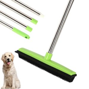 meibei pet hair removal broom with squeegee -53", long handle soft bristle rubber broom, ideal for remove fur from carpets, rugs, hardwood and linoleum