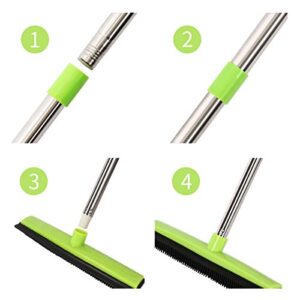 MEIBEI Pet Hair Removal Broom with Squeegee -53", Long Handle Soft Bristle Rubber Broom, Ideal for Remove Fur from Carpets, Rugs, Hardwood and Linoleum
