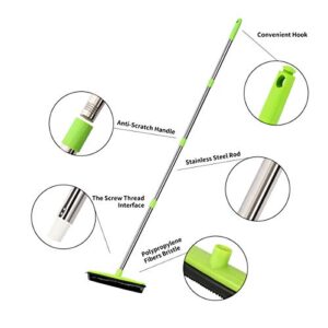 MEIBEI Pet Hair Removal Broom with Squeegee -53", Long Handle Soft Bristle Rubber Broom, Ideal for Remove Fur from Carpets, Rugs, Hardwood and Linoleum