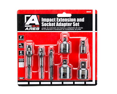 ARES 28000 - Impact 3-Inch Extension and Socket Adapter Set - Includes 3-Inch Extensions in 1/4-Inch Drive, 3/8-Inch Drive, and 1/2-Inch Drive, 2 Adapters, and 2 Reducers