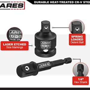 ARES 28000 - Impact 3-Inch Extension and Socket Adapter Set - Includes 3-Inch Extensions in 1/4-Inch Drive, 3/8-Inch Drive, and 1/2-Inch Drive, 2 Adapters, and 2 Reducers