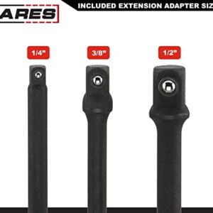 ARES 28000 - Impact 3-Inch Extension and Socket Adapter Set - Includes 3-Inch Extensions in 1/4-Inch Drive, 3/8-Inch Drive, and 1/2-Inch Drive, 2 Adapters, and 2 Reducers