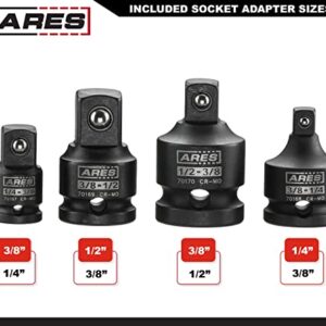 ARES 28000 - Impact 3-Inch Extension and Socket Adapter Set - Includes 3-Inch Extensions in 1/4-Inch Drive, 3/8-Inch Drive, and 1/2-Inch Drive, 2 Adapters, and 2 Reducers