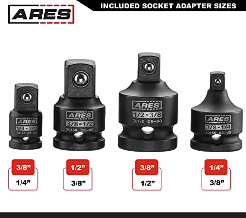 ARES 28000 - Impact 3-Inch Extension and Socket Adapter Set - Includes 3-Inch Extensions in 1/4-Inch Drive, 3/8-Inch Drive, and 1/2-Inch Drive, 2 Adapters, and 2 Reducers