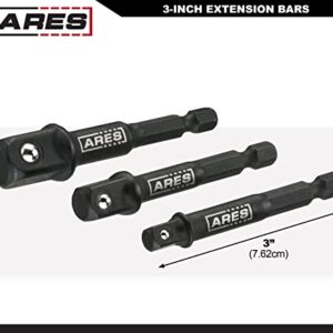 ARES 28000 - Impact 3-Inch Extension and Socket Adapter Set - Includes 3-Inch Extensions in 1/4-Inch Drive, 3/8-Inch Drive, and 1/2-Inch Drive, 2 Adapters, and 2 Reducers