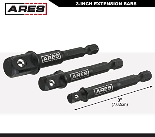 ARES 28000 - Impact 3-Inch Extension and Socket Adapter Set - Includes 3-Inch Extensions in 1/4-Inch Drive, 3/8-Inch Drive, and 1/2-Inch Drive, 2 Adapters, and 2 Reducers