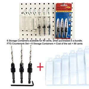 FTG USA Countersink Drill Bit Set 3 Pc #8 (11/64") Countersink Drill Bit with Tapered Drill Bits, Quick Change Hex Shank Countersink Bit, 1 Hex Wrench, Counter Sinker Drill Bit Set for Woodworking