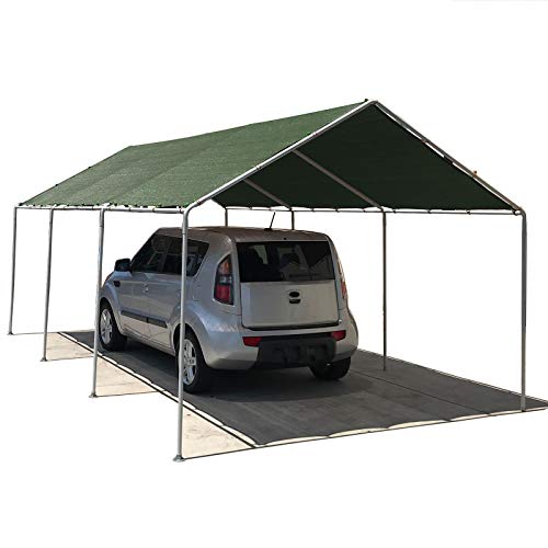 Alion Home Waterproof Poly Tarp Carport Canopy Replacement Garage Shelter Cover w Ball Bungees for Low & Medium Peak(Frame Not Included) (12' x 16', Dark Green)