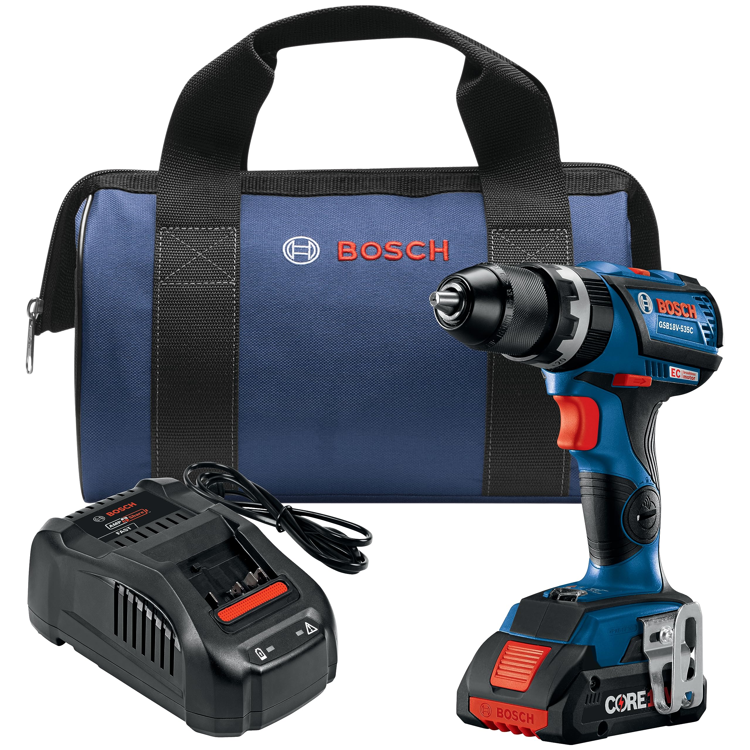 BOSCH GSB18V-535CB15 18V EC Brushless Connected-Ready 1/2 In. Hammer Drill/Driver with (1) CORE18V® 4 Ah Advanced Power Battery