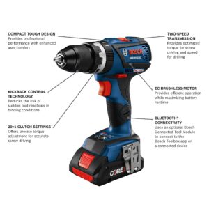 BOSCH GSB18V-535CB15 18V EC Brushless Connected-Ready 1/2 In. Hammer Drill/Driver with (1) CORE18V® 4 Ah Advanced Power Battery