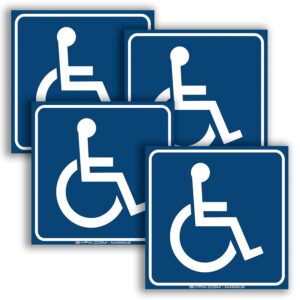 isyfix handicap signs stickers decal symbol - 4 pack, 3x3 inch - disable wheelchair sign, disability sticker, premium self-adhesive vinyl, laminated, indoor & outdoor