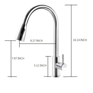 Klabb Stainless Steel Faucet S20 Single Handle High Brushed Nickel Pull Out Kitchen Faucet,Single Level Stainless Steel Kitchen Sink Faucets with Pull Down Sprayer