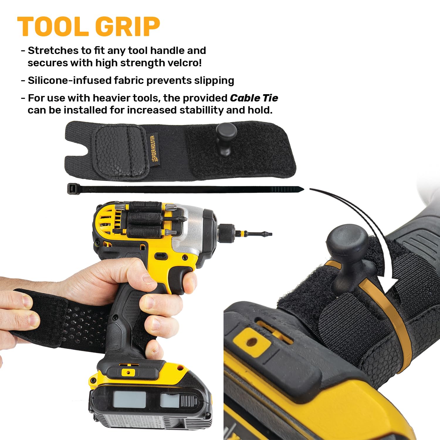 Spider Tool Holster Set - Self Locking, Quick Draw Belt Holster Clip + Elastic Tool Grip - Improve The Way You Carry Your Power Drill, Driver, Multitool, Pneumatic, Flashlight, Hammer, Saw and More! …