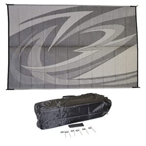 eez rv products 9'x18' gw heavy duty reversible/durable outdoor patio/rving mats(9ft x18ft grey) come with large storage bag & 6 sets of stakes and washer