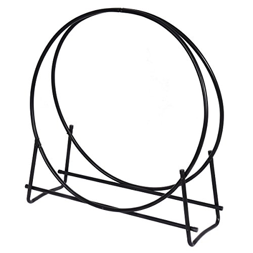 COSTWAY VD-3027OP Firewood Log Rack Hoop Tubular Steel Wood Storage Holder for, 40", Black