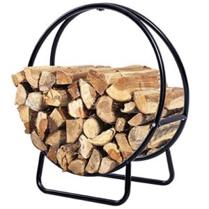 COSTWAY VD-3027OP Firewood Log Rack Hoop Tubular Steel Wood Storage Holder for, 40", Black