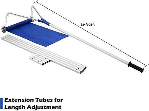 GYMAX Snow Roof Rake, 21FT Aluminum Roof Rake with Extendable Handle & Built-in Wheels, Lightweight Snow Shovel for House Roof Car Snow/Wet Leaf/Dribs Removal