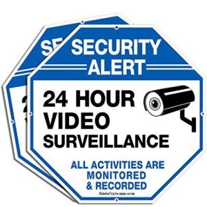 2-Pack Video Surveillance Signs, 10 x 10 Rust Free .040 Aluminum Security Warning Reflective Metal Signs, Indoor or Outdoor Use for Home Business CCTV Security Camera, UV Protected & Waterproof