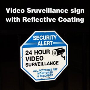 2-Pack Video Surveillance Signs, 10 x 10 Rust Free .040 Aluminum Security Warning Reflective Metal Signs, Indoor or Outdoor Use for Home Business CCTV Security Camera, UV Protected & Waterproof