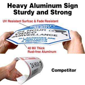 2-Pack Video Surveillance Signs, 10 x 10 Rust Free .040 Aluminum Security Warning Reflective Metal Signs, Indoor or Outdoor Use for Home Business CCTV Security Camera, UV Protected & Waterproof