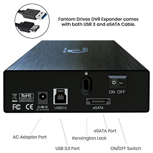 Fantom Drives FD 4TB DVR Expander External Hard Drive - USB 3.0 & eSATA (Comes with Both USB and eSATA Cable) - Supports DirecTv, Arris and More, Black (DVR4KEUB)