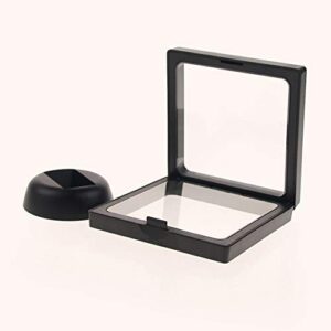 4 Pieces Coin 3D Display Stand Box Set Diamond Square Medallion Challenge Coin Chip Display Stand Holder 3D Floating Frame Display Stand Box for Coin Medallions Jewelry 2.75"x2.75" Black
