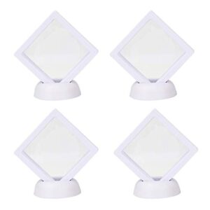 4 pieces coin 3d display stand box set diamond square medallion challenge coin chip display stand holder 3d floating frame display stand box for coin medallions jewelry 3.54"x3.54" white