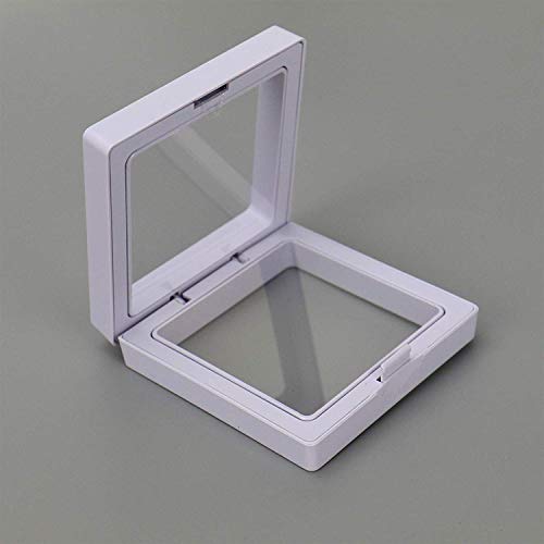 4 Pieces Coin 3D Display Stand Box Set Diamond Square Medallion Challenge Coin Chip Display Stand Holder 3D Floating Frame Display Stand Box for Coin Medallions Jewelry 3.54"x3.54" White