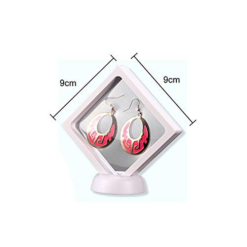 4 Pieces Coin 3D Display Stand Box Set Diamond Square Medallion Challenge Coin Chip Display Stand Holder 3D Floating Frame Display Stand Box for Coin Medallions Jewelry 3.54"x3.54" White