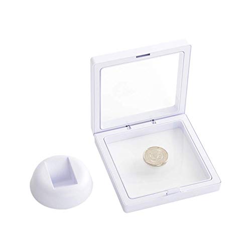 4 Pieces Coin 3D Display Stand Box Set Diamond Square Medallion Challenge Coin Chip Display Stand Holder 3D Floating Frame Display Stand Box for Coin Medallions Jewelry 3.54"x3.54" White