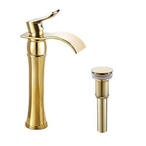 ggstudy single handle one hole bathroom vessel sink faucet matching pop up drain without overflow gold finish