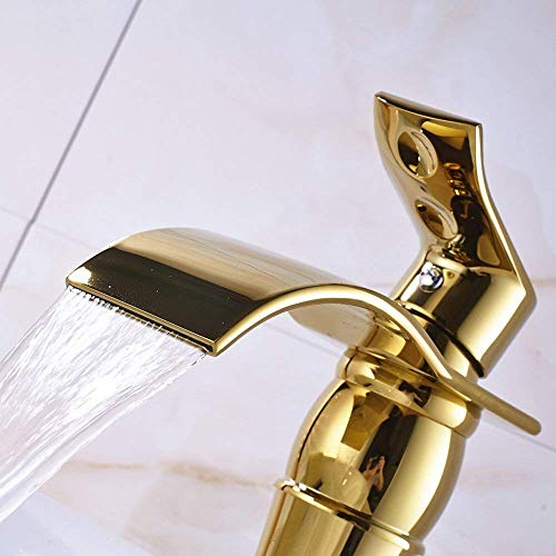 GGStudy Single Handle One Hole Bathroom Vessel Sink Faucet Matching Pop Up Drain Without Overflow Gold Finish