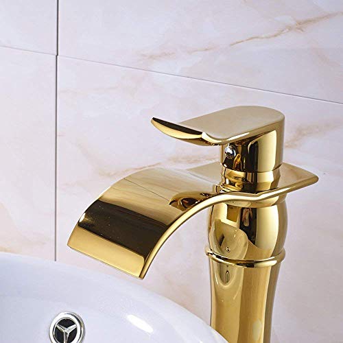 GGStudy Single Handle One Hole Bathroom Vessel Sink Faucet Matching Pop Up Drain Without Overflow Gold Finish