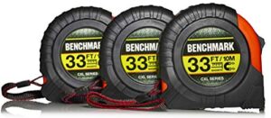 3 pack - 33 foot tape measure - benchmark cxl series - measuring tape/tape measures with large magnetic claw tip - bulk pack
