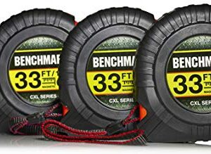 3 PACK - 33 Foot Tape Measure - Benchmark CXL Series - Measuring Tape/Tape Measures with Large Magnetic Claw Tip - Bulk Pack