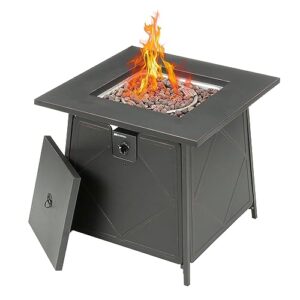 four seasons courtyard dual heat 28 inch steel square gas outdoor backyard tabletop fire pit with lava rocks and steel cover lid, black