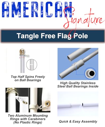 American Signature Flag Pole for House - 6 ft Heavy-Duty Aluminum Tangle Free Spinning Flag Pole with Metal Mounting Rings - Outdoor Wall Mount Flagpole for Residential Commercial (Black, 6')