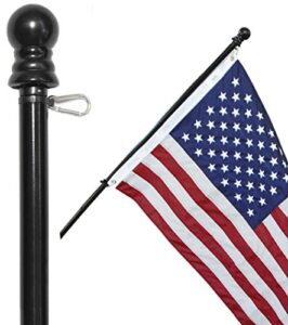 american signature flag pole for house - 6 ft heavy-duty aluminum tangle free spinning flag pole with metal mounting rings - outdoor wall mount flagpole for residential commercial (black, 6')