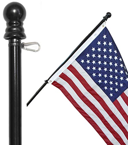 American Signature Flag Pole for House - 6 ft Heavy-Duty Aluminum Tangle Free Spinning Flag Pole with Metal Mounting Rings - Outdoor Wall Mount Flagpole for Residential Commercial (Black, 6')