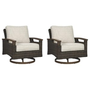signature design by ashley paradise trail outdoor swivel upholstered lounge chair set, 2 count, beige