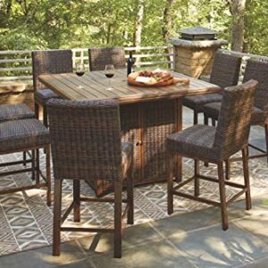 Signature Design by Ashley Paradise Trail Square Bar Table with Fire Pit, Medium Brown