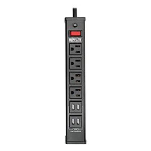 Tripp Lite 4 Outlet Surge Protector Power Strip, 6ft Cord, 450 Joules, 4 USB Charging Ports, Led, 10K Insurance (TLM446USBB), 14.25in. X 4.75in. X 2.00in Black