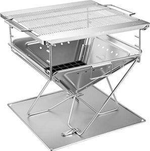 campingmoon bbq grill fire pit foldable stainless steel - extra large mt-055